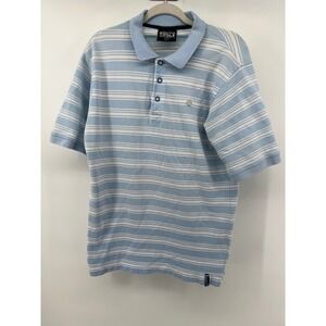 Southpole Mens Large Blue White Striped Short Sleeve Cotton Pique Polo Shirt L